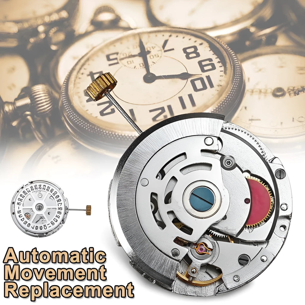 8215 automatic movement replacement in stainless steel with 25mm diameter and silver colour on a plain background