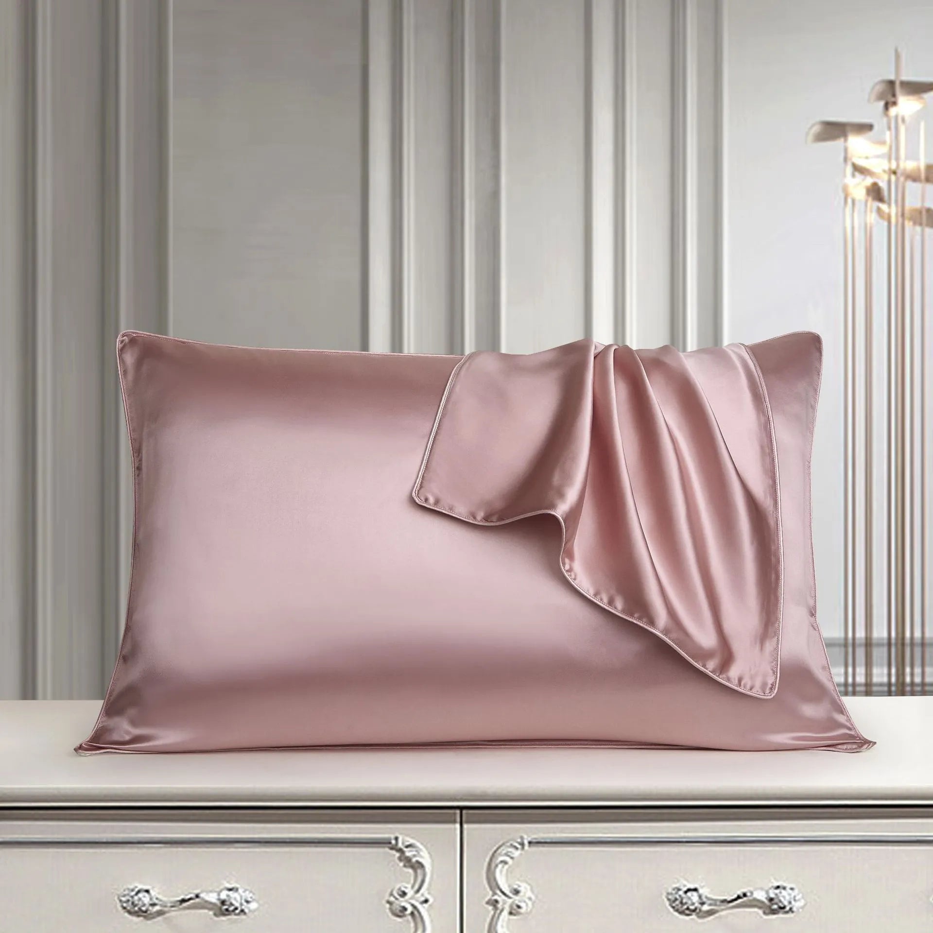Pure mulberry silk pillowcase in palace luxury style, 48x74cm, inlaid rope edge, reactive printing, available in multiple colours