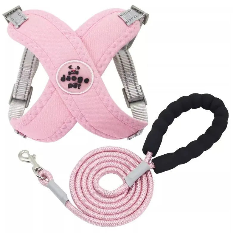 Polyester pet vest and hand holding rope set in blue colour with size options