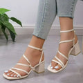 Women's plus size open toe slippers with square toe and ankle buckle in beige colour