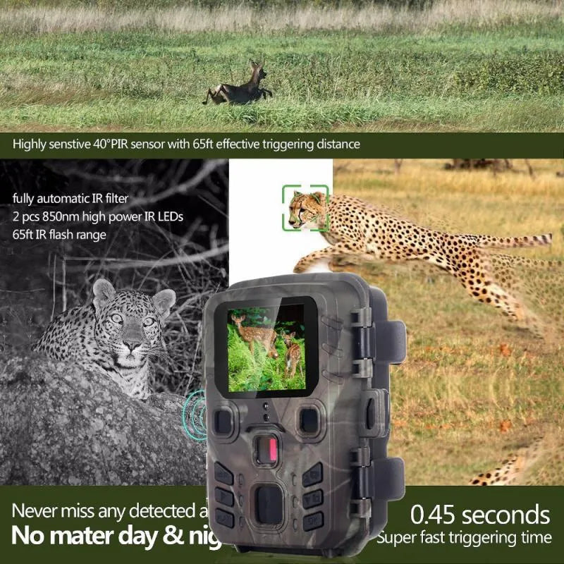 Black infrared night vision monitoring device with 12MP camera and TF Card slot