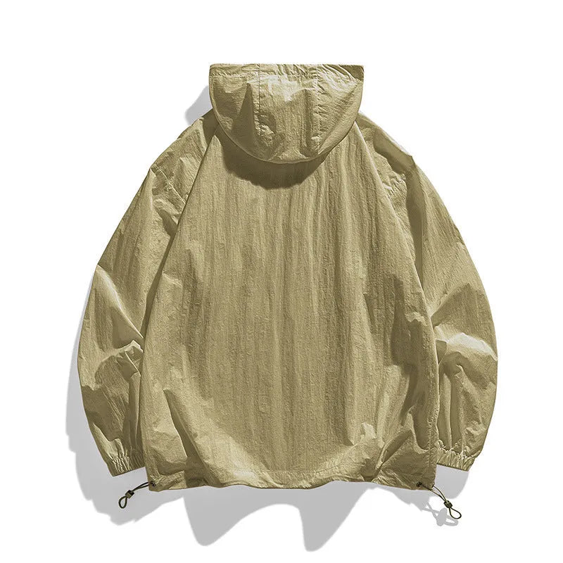 Lightweight hooded sun protection jacket in caramel colour for men and women, Spandex and Lycra fabric