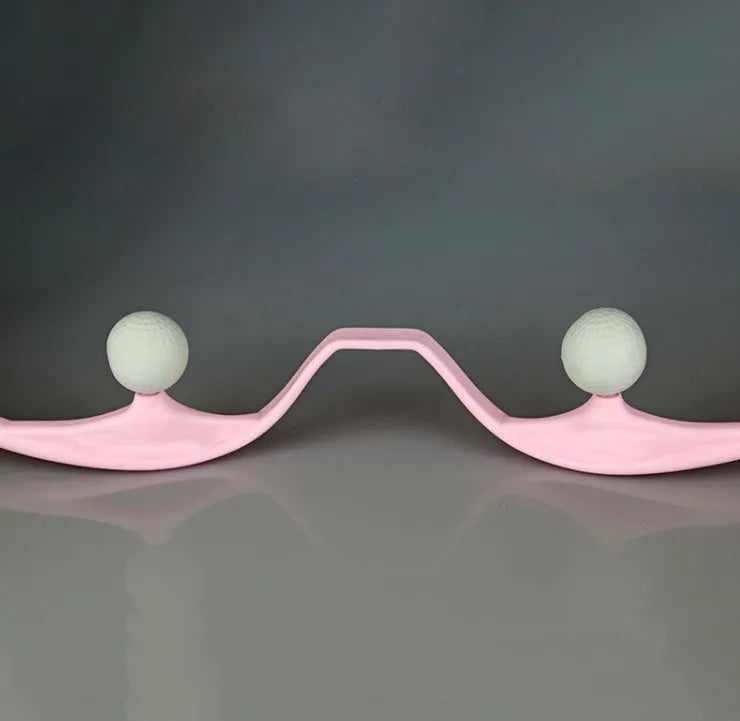 Blue plastic swan-shaped handheld neck massager with a flexible stand on a white background.