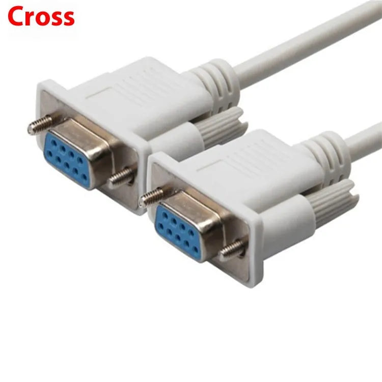 Milky white RS232 DB9 female to female serial cable measuring 1.5 metres with cross connection