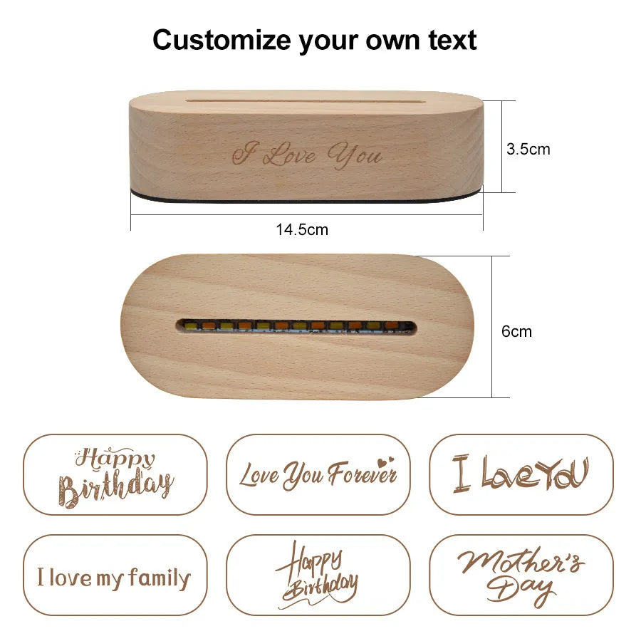 Custom photo 3D stereo night light with acrylic shade on a desk, displaying a clear portrait with soft glow
