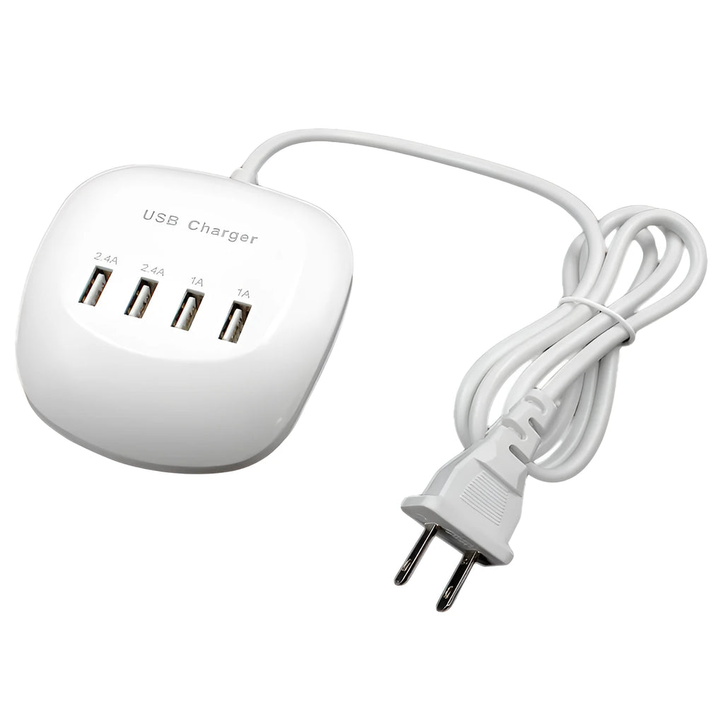 White ABS USB charger with US style plug on a white background