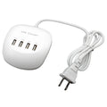 White ABS USB charger with US style plug on a white background
