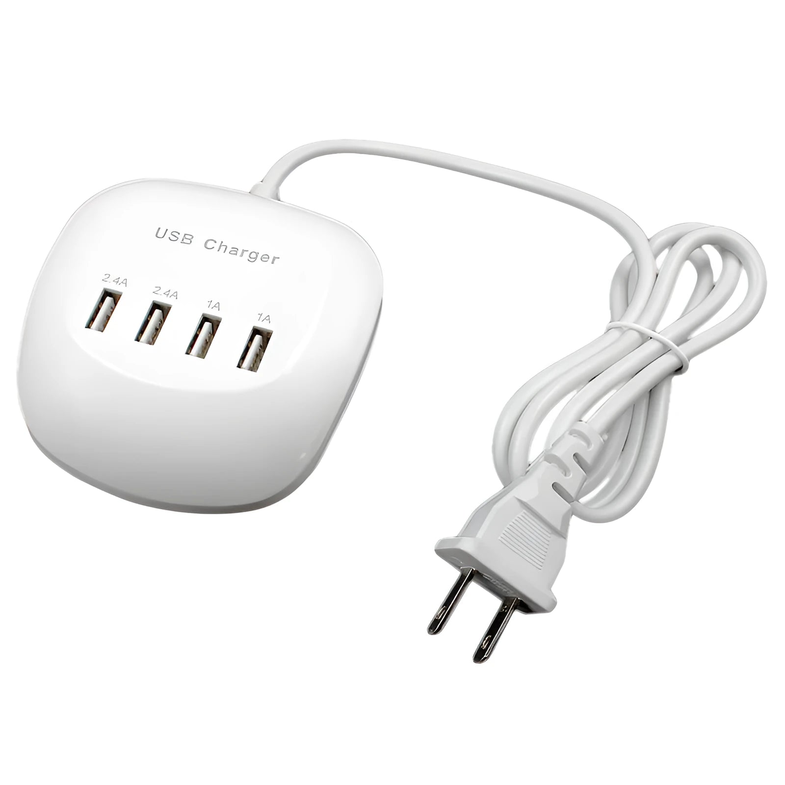 White ABS USB charger with US style plug on a white background