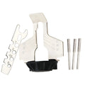Silver mini electric chain grinding machine with metal band saw blade showing tooth detail