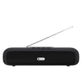Wireless desktop long strip subwoofer speaker in black showing Bluetooth connectivity and USB charging