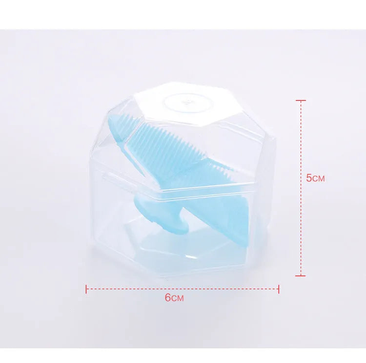 Silicone facial brush with three bristle types: tiny, middle, coarse; blue colour; 53mm size; for face cleansing and massage.
