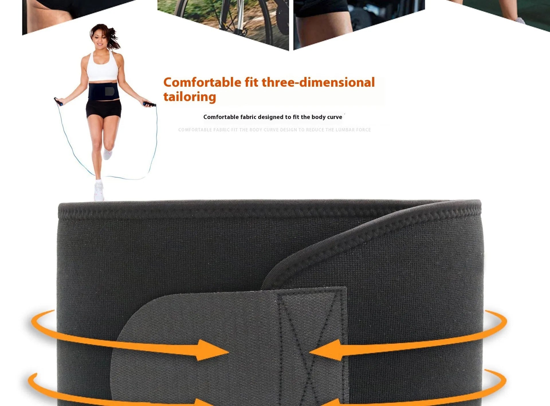 Neoprene lumbar support belt in black, blue, and pink colours for fitness and running