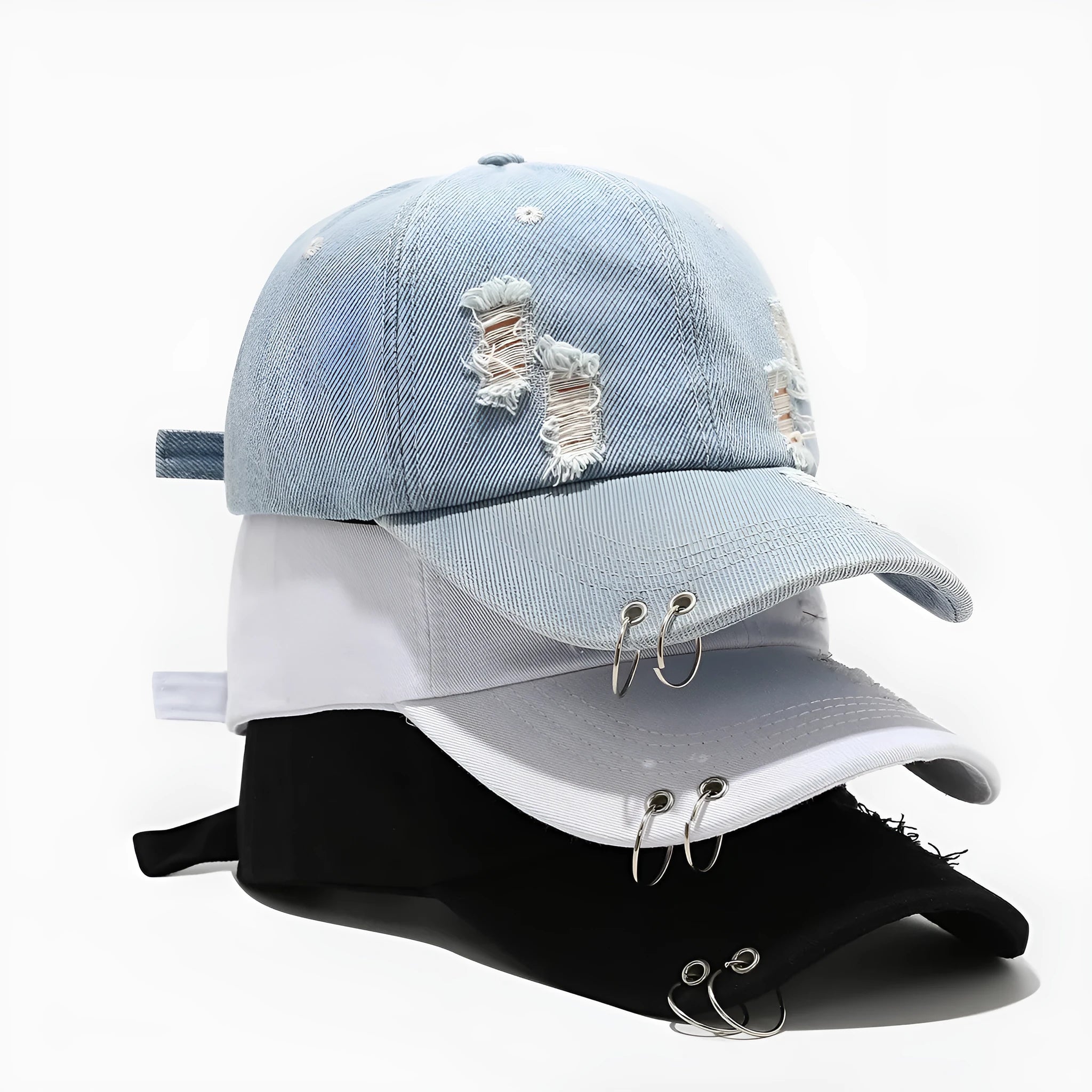 Men's denim peaked cap with dome crown and adjustable strap in black colour option