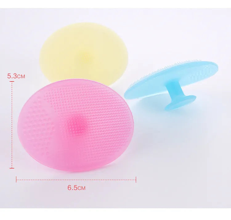 Silicone facial brush with three bristle types: tiny, middle, coarse; blue colour; 53mm size; for face cleansing and massage.