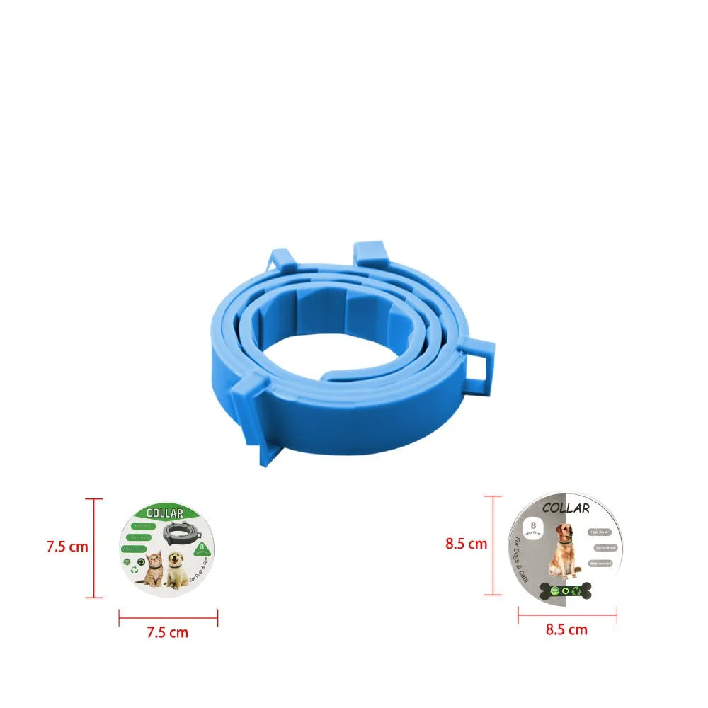 Pet deworming collar in blue colour, 65cm size, on a white background