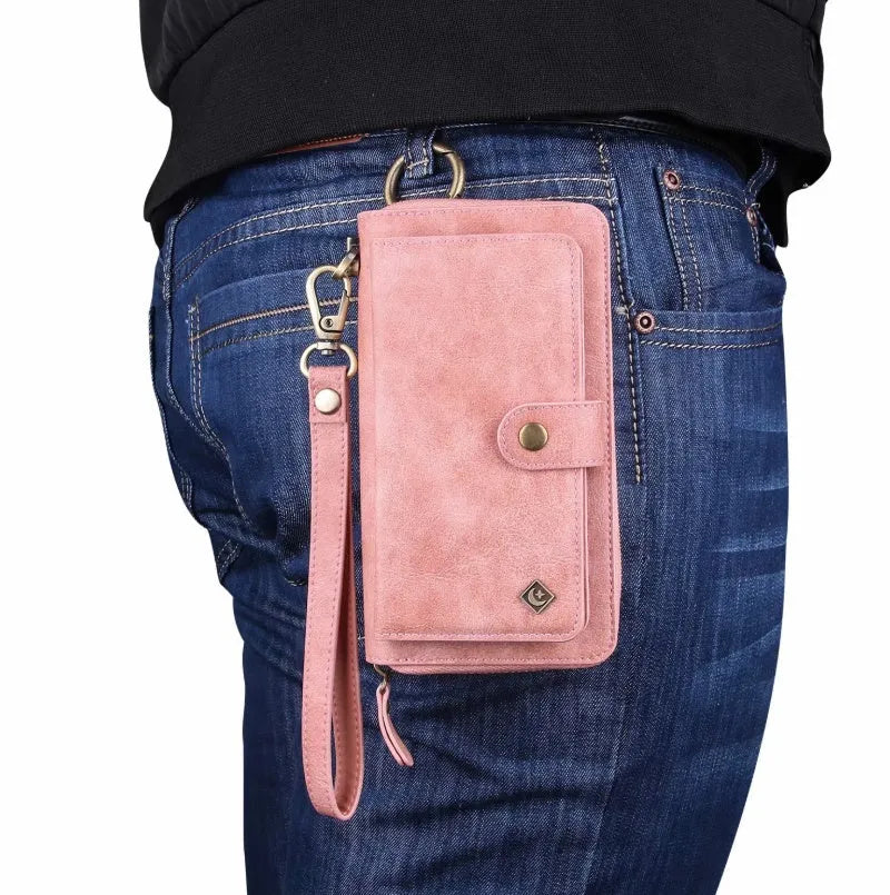 Black mobile phone zipper wallet in solid colour PU with zipper closure