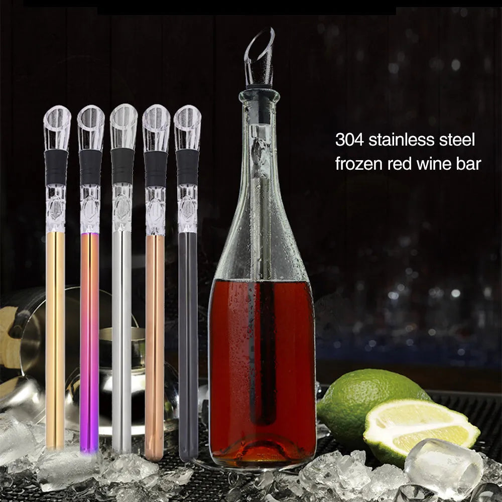 Stainless steel wine cooling rod with aerator and drip-free pourer, 32cm length, black finish