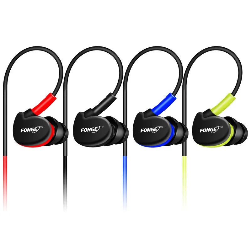 Wired ear-hook sports headset with microphone, 1.2m TPE cable, black colour