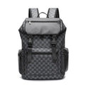 Korean casual checkered printed large capacity PU leather backpack with curved shoulder straps