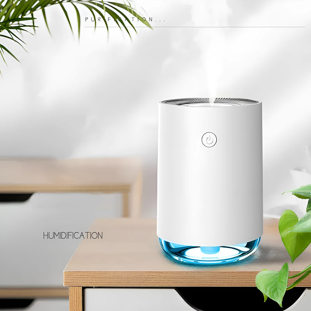 Night light humidifier spray diffuser in white, DC5V, 2W, ABS and PP construction