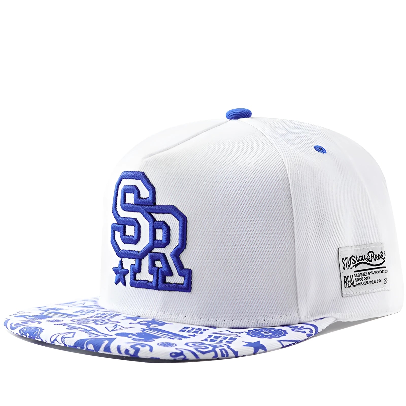 Cotton baseball cap with embroidered letters in black colour showing adjustable strap and dome crown