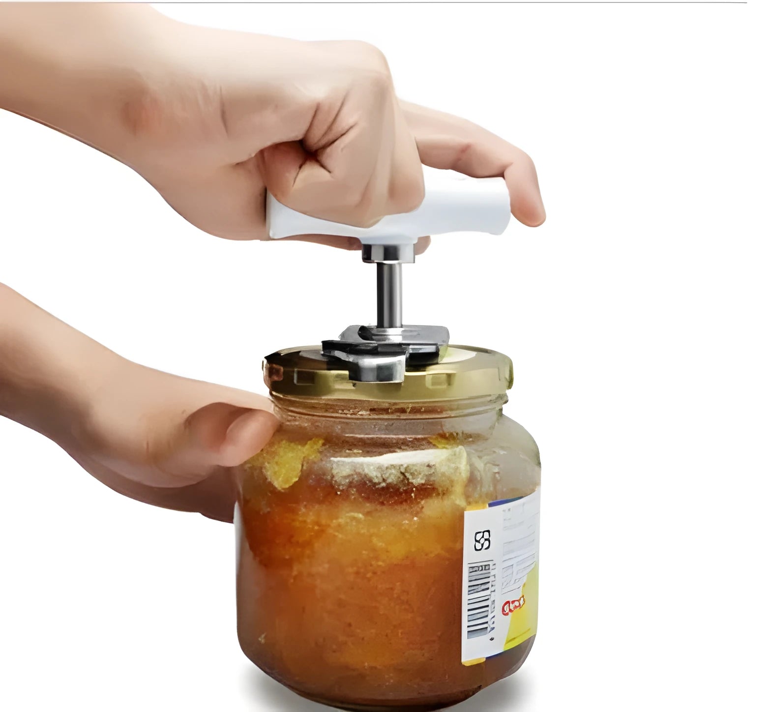 White stainless steel adjustable bottle opener with gear mechanism and PP anti-skid handle on a surface