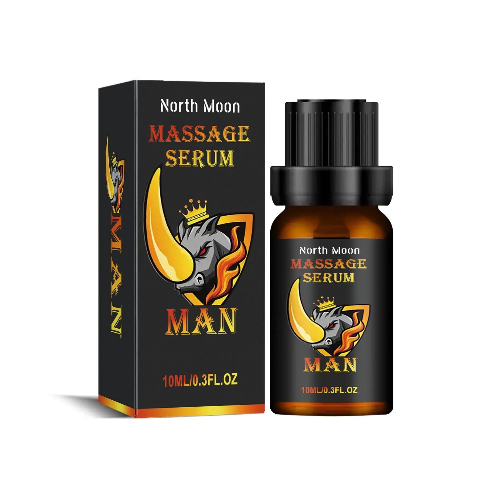 Amber glass bottle of men's 10ml endurance and vitality massage essential oil blend.