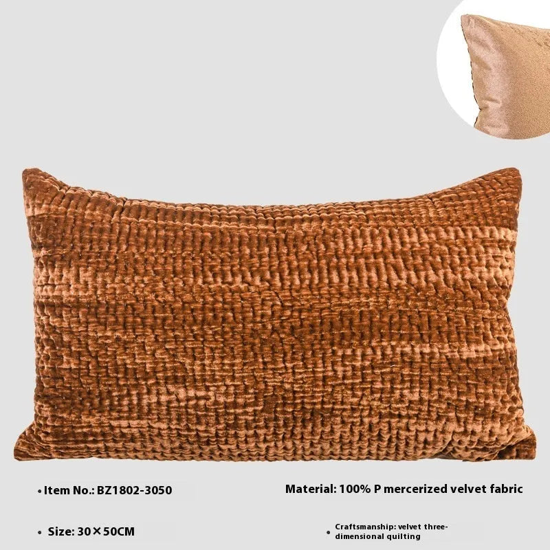 Antique style quilted cushion and waist pillow in mercerised velvet with feather velvet filling.