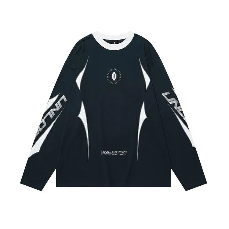 Loose fit drop shoulder cotton sweatshirt in dark grey blue colour with printed letters