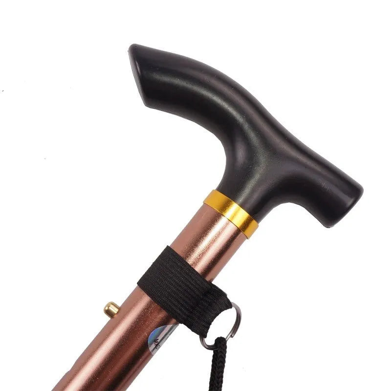 Aluminium alloy folding walking stick adjusted to show length, displayed in a choice of colours.