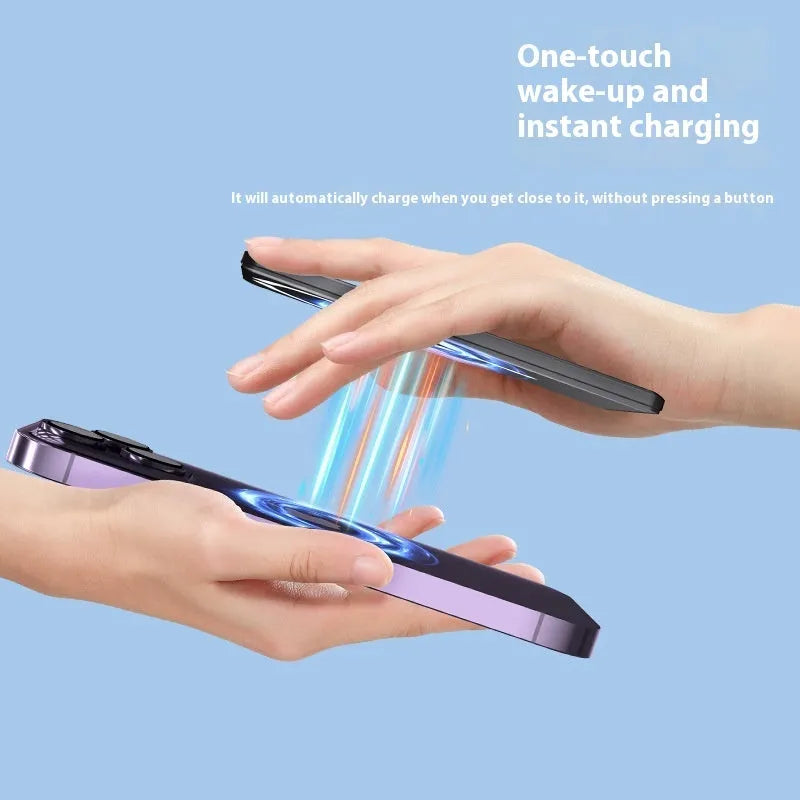 Ultra-thin 9mm magnetic power bank in black alloy shell showing compact size