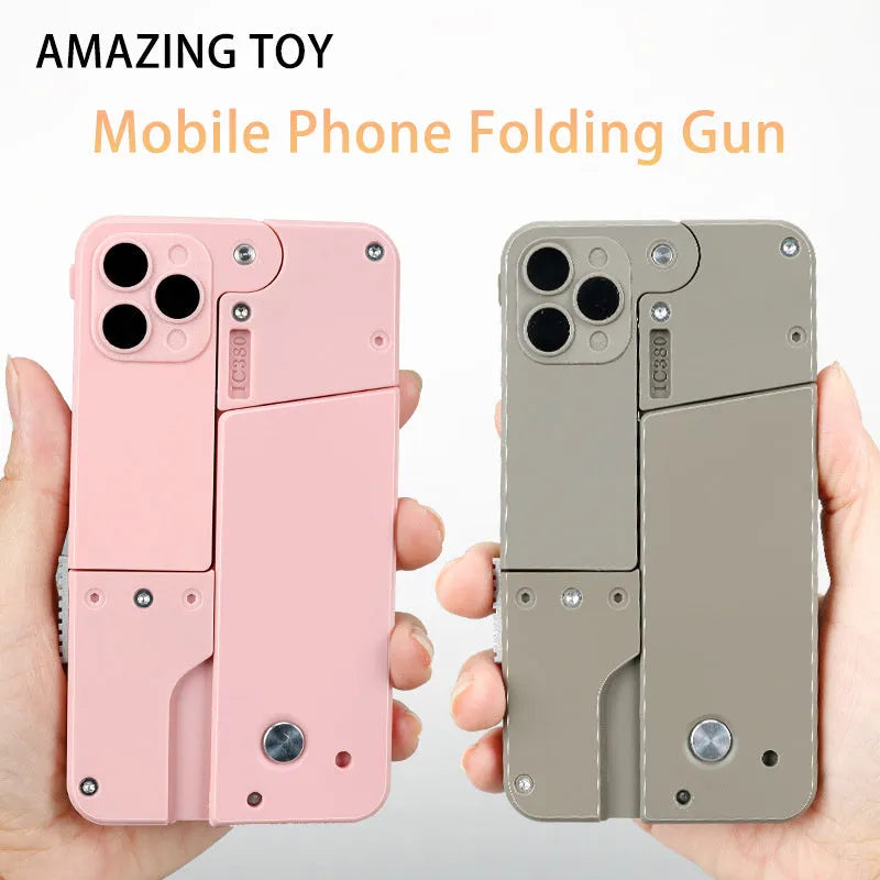 Folding mobile phone shape dart blaster toy in pink with soft EVA foam bullets