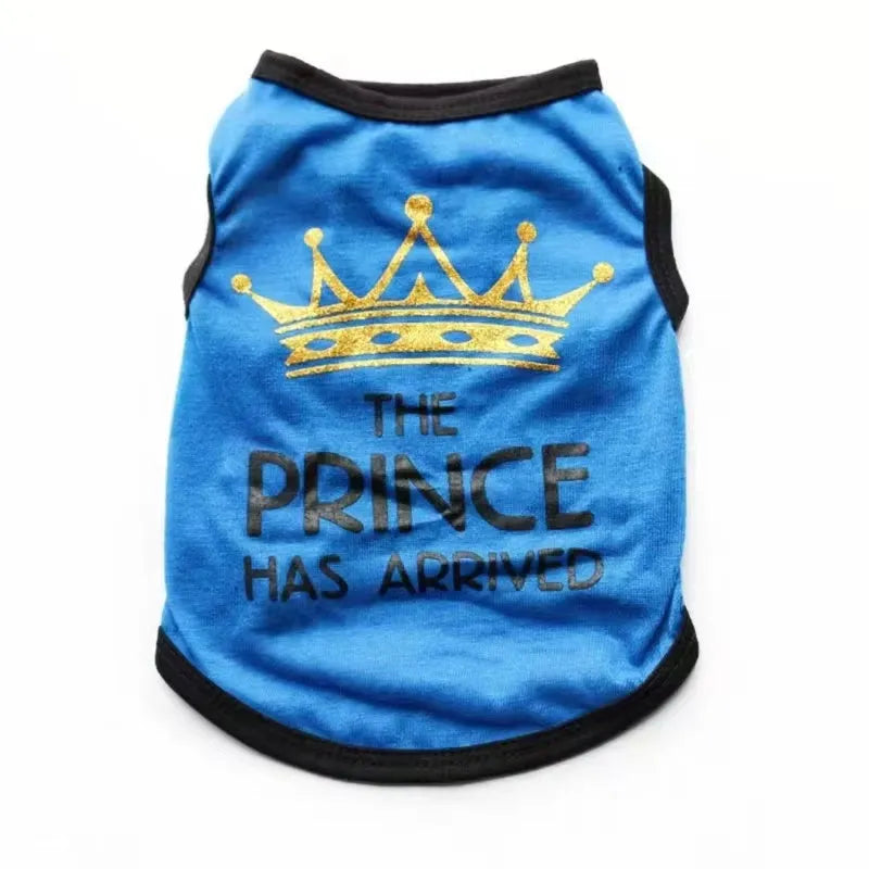 A casual-style cotton dog vest for puppies, shown in a choice of colours including blue, grey, pink, and black.