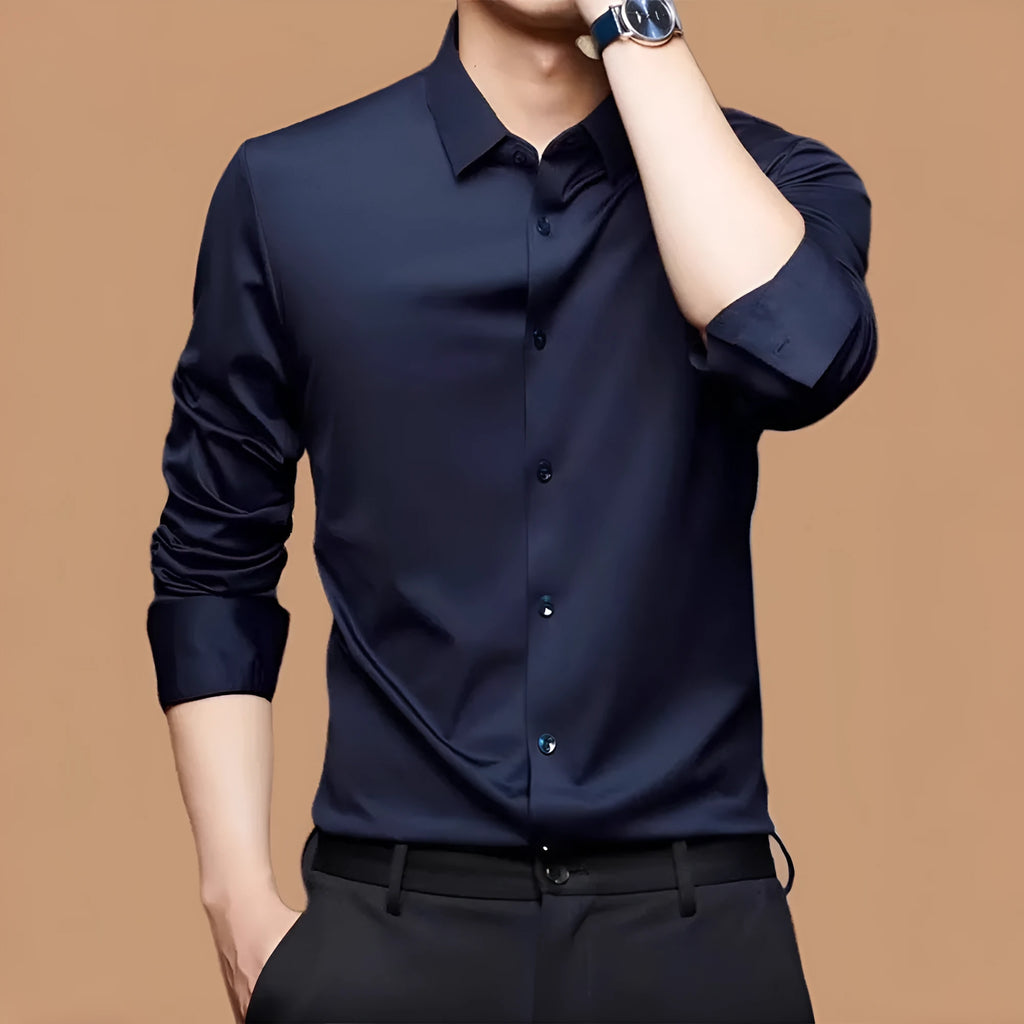 Seamless high elastic long sleeve anti-wrinkle shirt cardigan in spandex fabric, available in eight colours