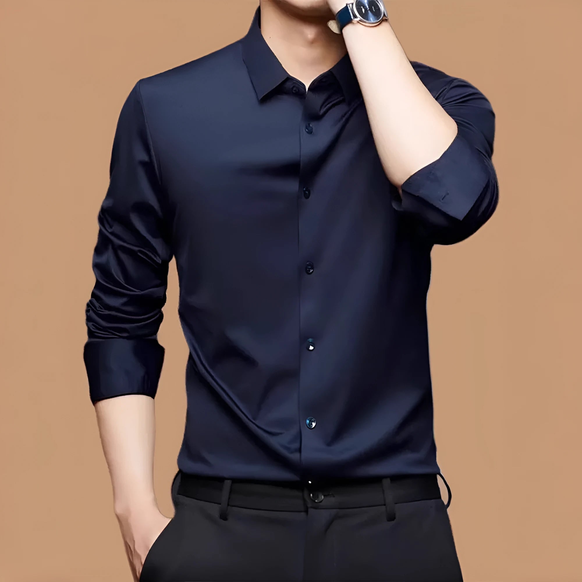 Seamless high elastic long sleeve anti-wrinkle shirt cardigan in spandex fabric, available in eight colours