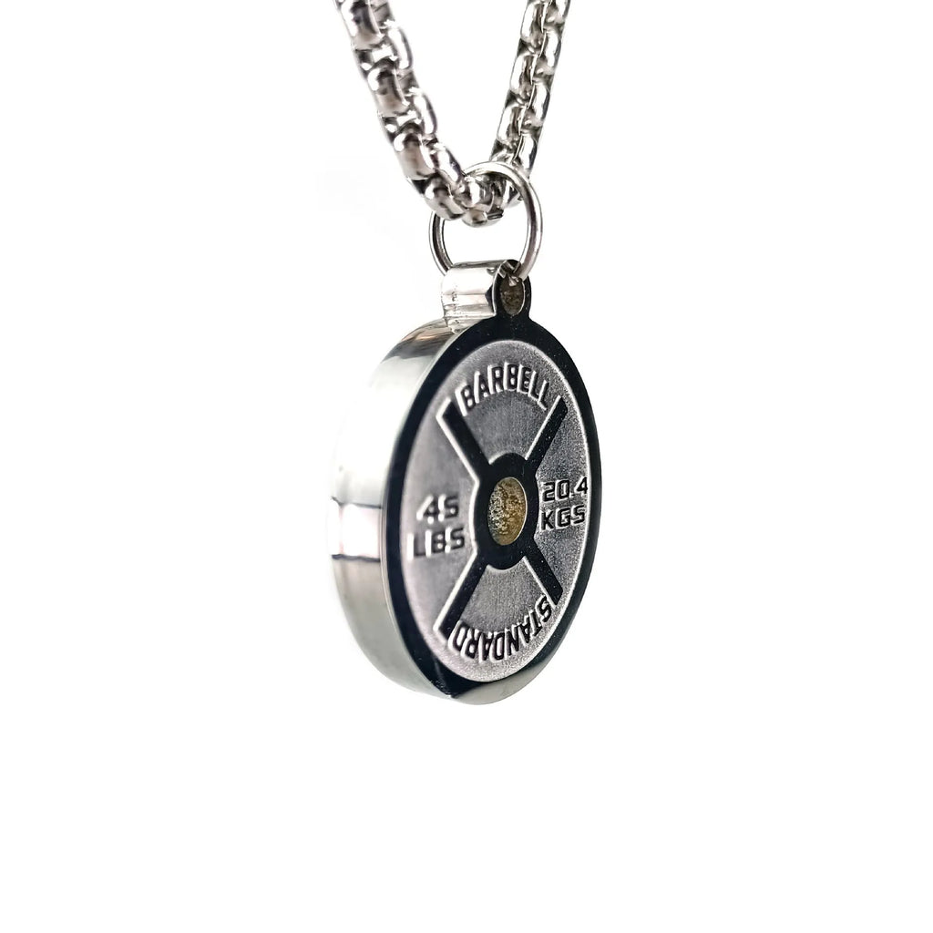 Stainless steel geometric barbell disk pendant necklace with chain options