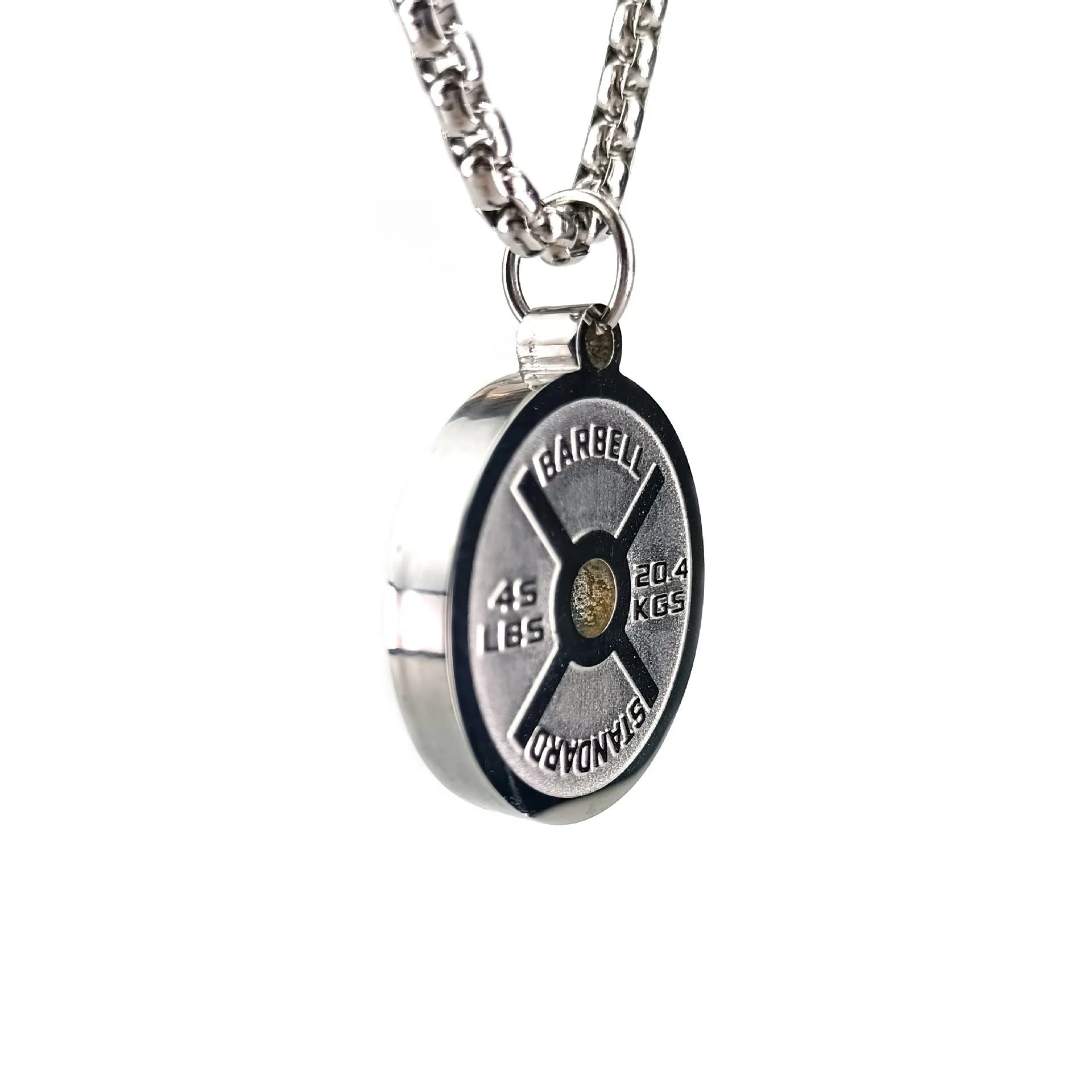 Stainless steel geometric barbell disk pendant necklace with chain options