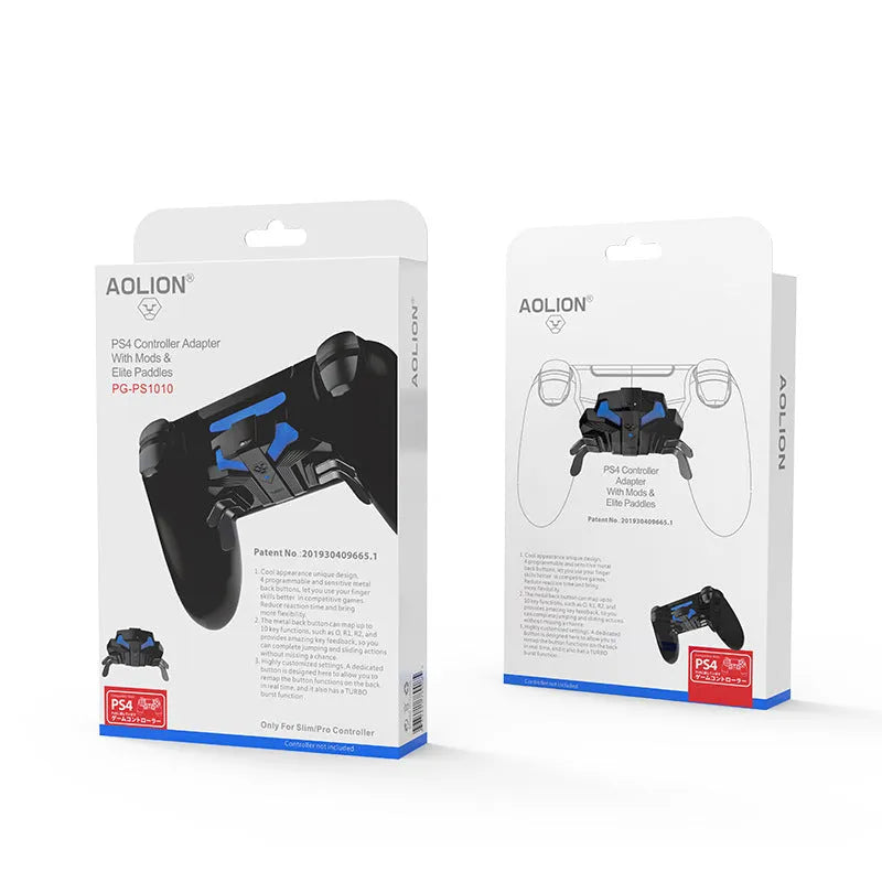 Black PS4 controller back button attachment with USB cable, Type-C port, and 3.5mm jack