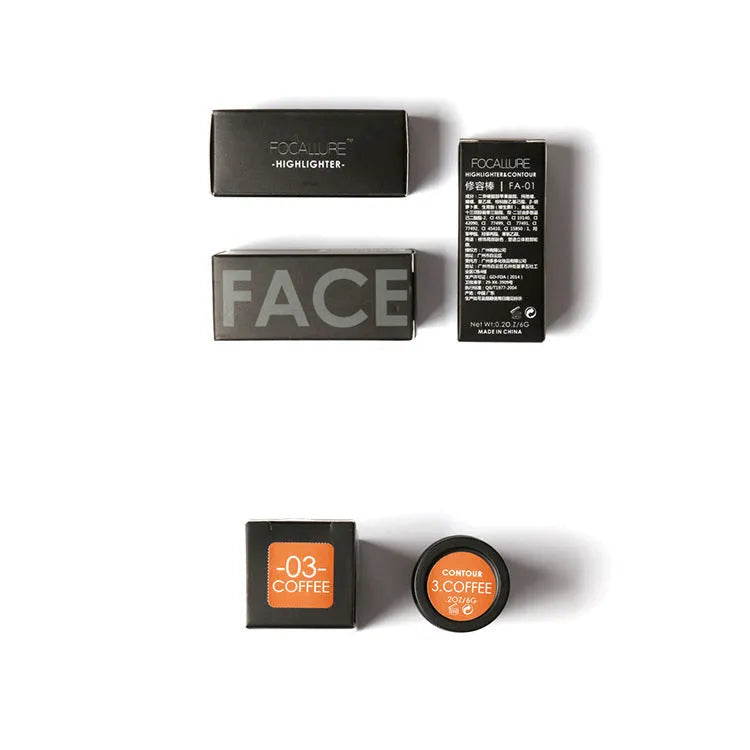 Four shade options of a face contour highlighter makeup product for cheekbone and jawline definition.