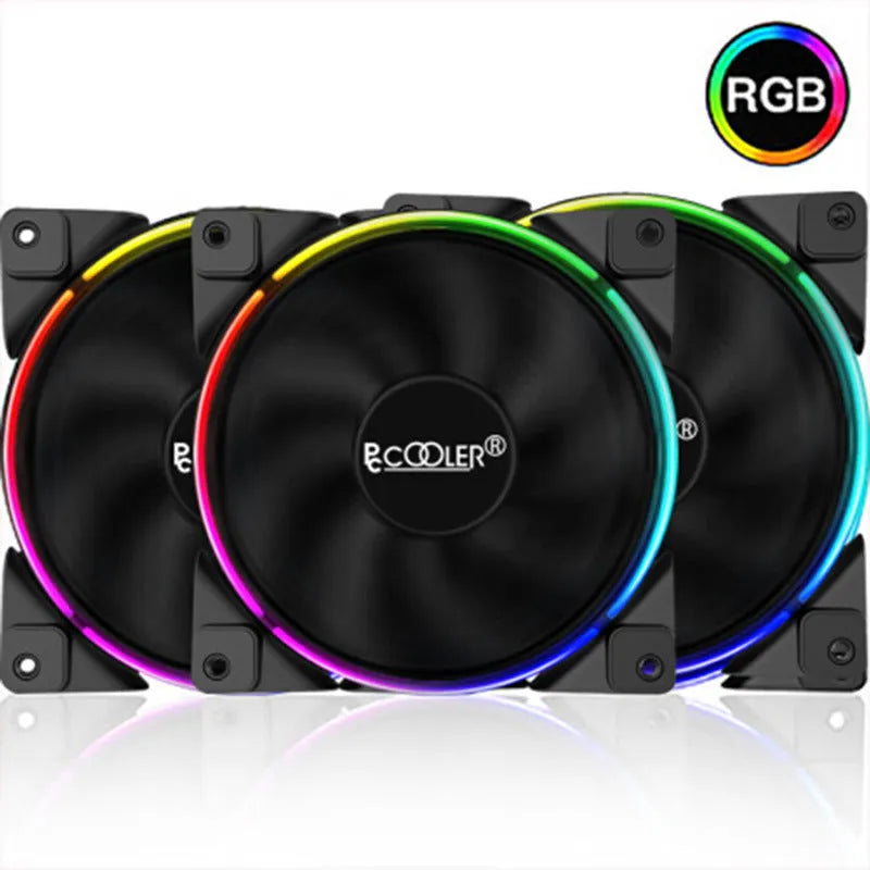 Set of three black 120mm RGB lighting PC case fans.