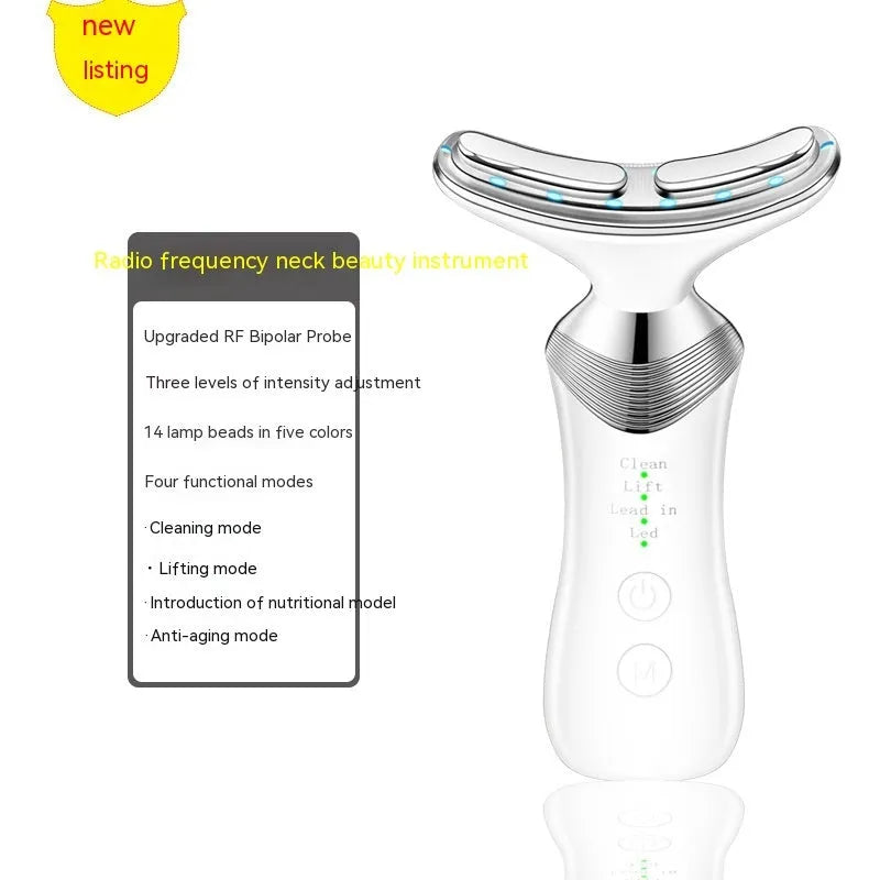 Beauty neck fade care massage instrument with ultrasonic infrared colour light functions in white