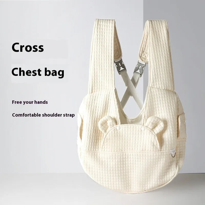 Pet diaper bag cross chest backpack 38x14x41cm square plaid quilted air layer grey