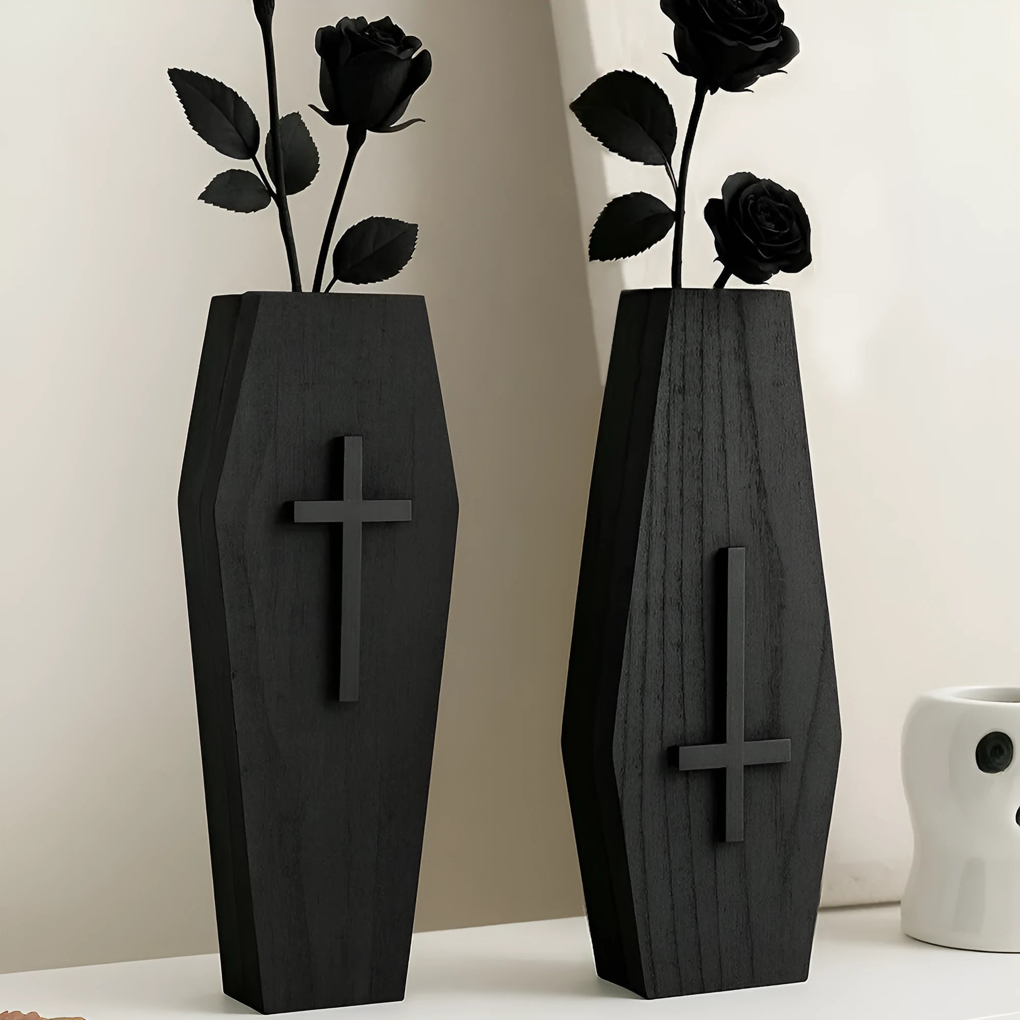 Wooden black cross wall vase shelf 27x9cm pendant design home decoration
