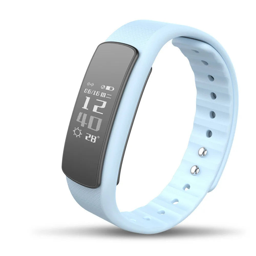 I6 smart sports fitness tracker bracelet with colour screen on a wrist.