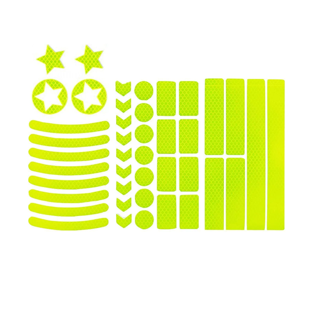 Reflective grid pattern safety tape for bicycles in red, yellow, blue, and white colours.