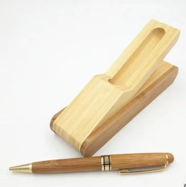 Bamboo signature pen set with ballpoint refill and pen case in true colour finish