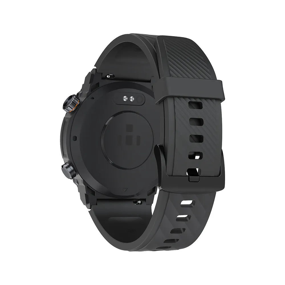 MG02 smart watch in black colour on wrist, showing time and health stats on its TFT screen.