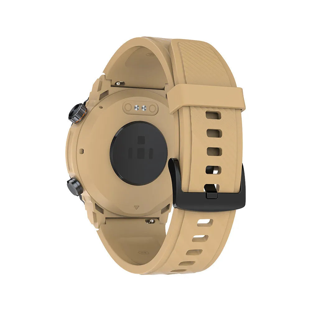 MG02 smart watch in black colour on wrist, showing time and health stats on its TFT screen.