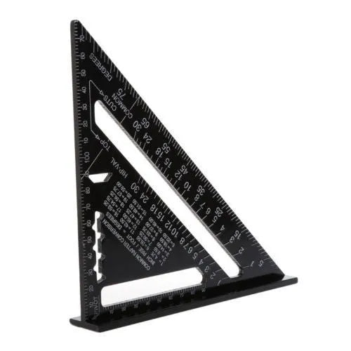 Black oxidation aluminium triangle ruler square showing metric scale for precision drawing and woodworking