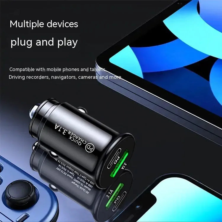 Black and white dual-port car charger converter for vehicle cigarette lighter sockets